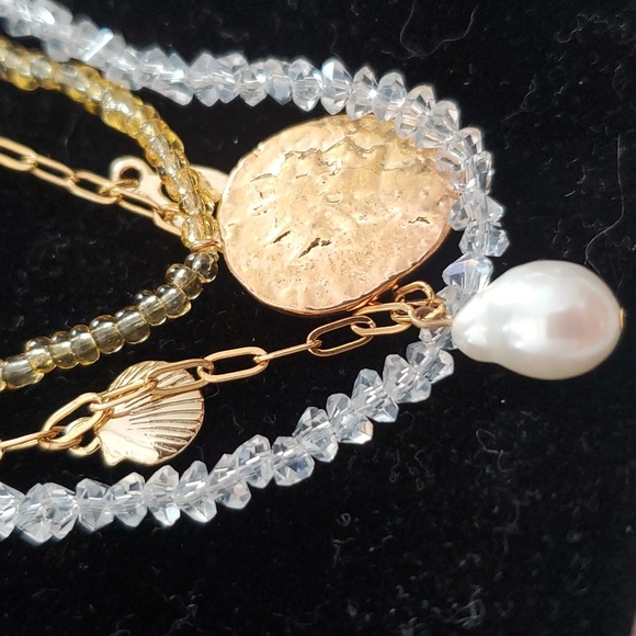 🆕️Anthro Seaside Anklets 3pc Gold 14k plated brass - Picture 9 of 11